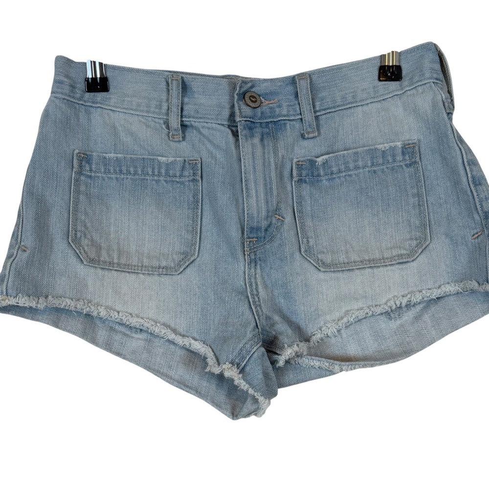 Hollister Womens Light Wash Denim Shorts High Rise Raw‎ Hem Size 3 W26 Boho Y2K